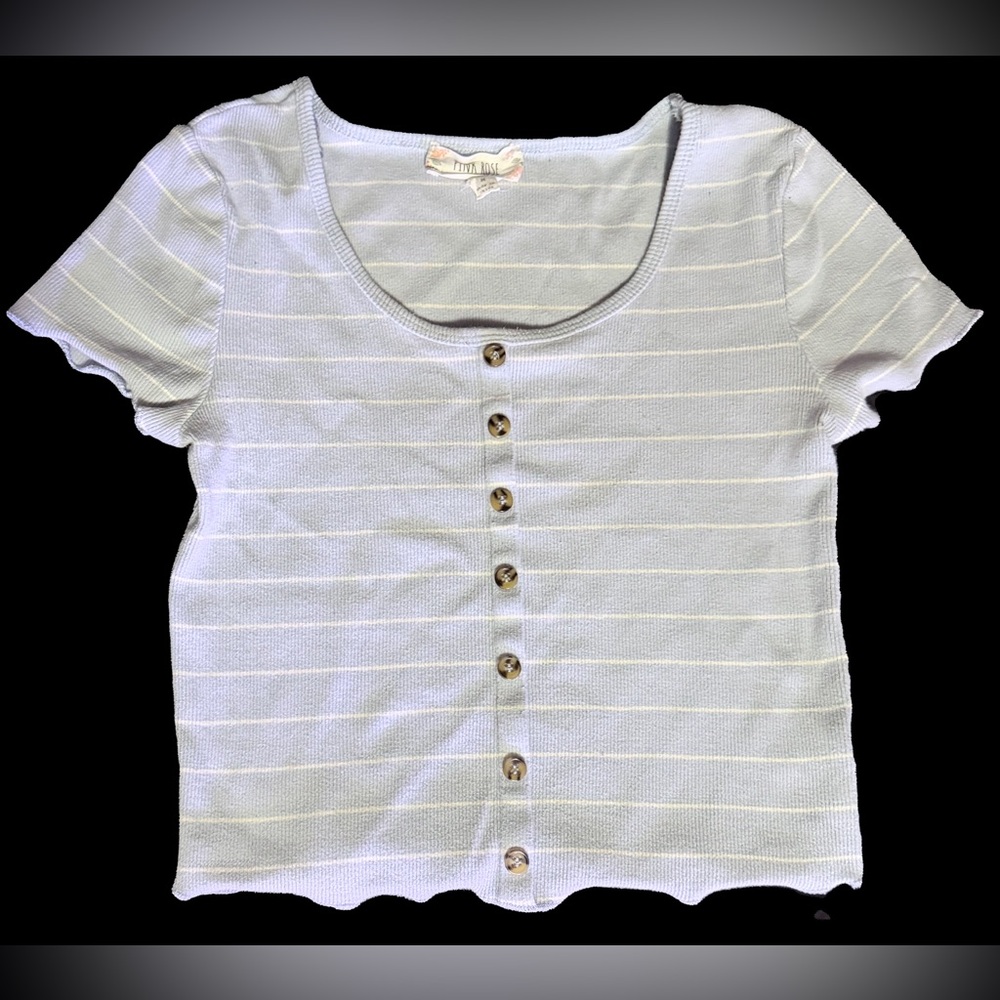 Pink Rose Light Blue & White Striped Scoop Neck Crop Top